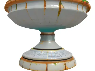 Weathered SciFi Basin Bird Bath Low-poly 3D model