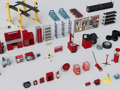 Realistic Car Garage Workshop Mega Pack Collection Low-poly 3D model