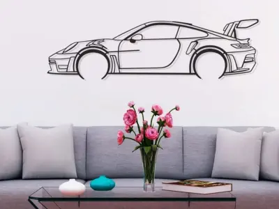 Porsche 911 GT3 RS model 992 Silhouette Metal Wall Art STL 3D print model