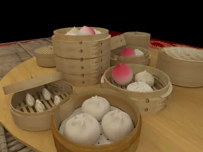Chinese dim sum bamboo steamer  3D model