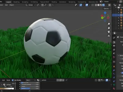 Blender Football Scene with Clean Dirty Balls and Grass Types Low-poly 3D model
