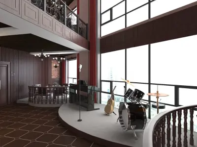 Classic interior design of Lounge Low-poly 3D model