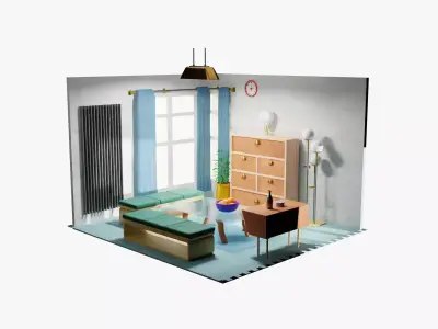 Modern Room with simple decoration 3D Model Interior Design Low-poly 3D model