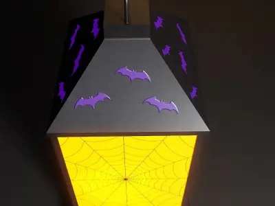 Lantern low poly 3d model halloween with bats and spiders 3D model