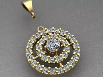 Luxury Round Diamond Pendant Necklace 3D print model