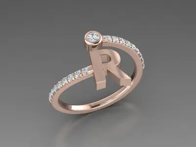 Jewelry Alphabet Diamond Ring R 3D print model