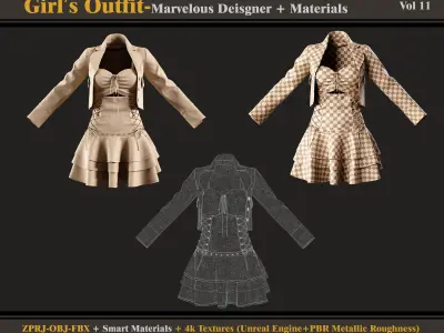 Girl Outfit-MD-Clo3d - Smart Material - 4K Textures - OBJ - FBX 3D model