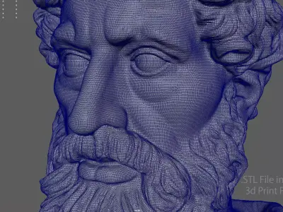 Bust of Marcus Aurelius  Game Ready STL 3D Print Ready   Low-poly 3D model
