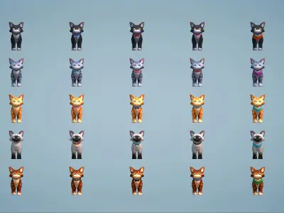 Stylized Cats Pack Low-poly 3D model