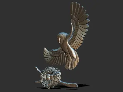 Owl nest eggs relief 3d printable model cnc 3D print model