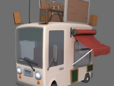 Stylized Cartoon Food Van or Food Truck 3D model