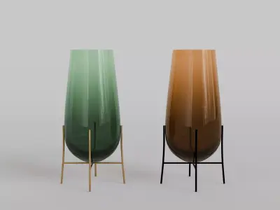 Echasse Vase 3D Model Green Smoked and Amber Glass Variants 3D model