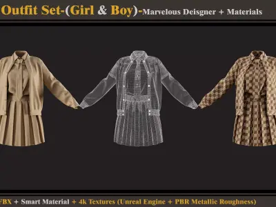 School Outfit Set- MD-Clo3d-Smart Material- Textures- OBJ-FBX 3D model