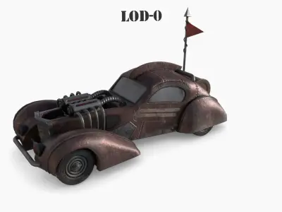 Post Apocalyptic Bugatti Low-poly War Car Game Asset Low-poly 3D model