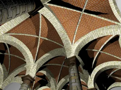 Vaulting 3-2  Romanic  500cm spaced  thin arches and thick curbs Low-poly 3D model