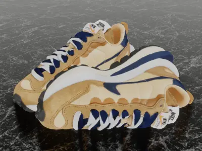 SACAI X NIKE VAPOR WAFFLE SESAME - BLUE VOID 3D SHOES Low-poly 3D model