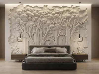 modern tree panel wall decor set relief stl mural CNC 257 3D model