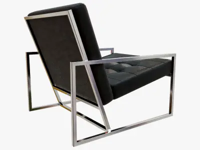 Modern Luxury Chair - Silver Metal  and Black Leather 3D model
