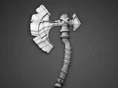 High Poly Battle Axe Game 3 Model Low-poly 3D model