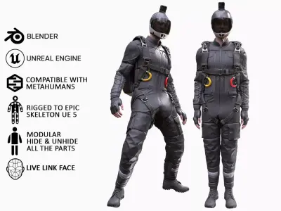Man in Skydiving Suit - Modular - Rigged Low-poly 3D model