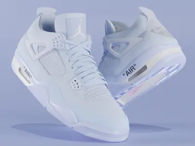 Jordan 4 Off White Blue  Low-poly 3D model