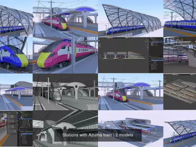 Stations with Azuma train 3D Model Collection