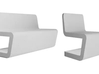 Concrete bench and chair FLOW  3D model