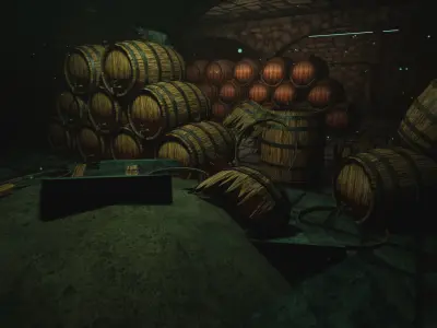 Wine Cellar set Unreal engine project included Low-poly 3D model