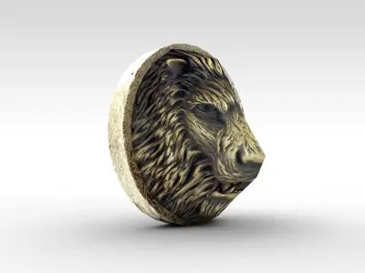 Lion head sculpture Low-poly 3D model