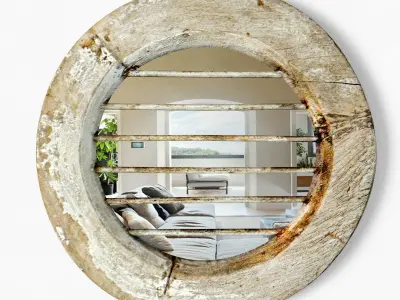 Old Iron and Wood Window Mirror 3D model