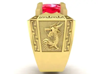 Luxury Greek Key Red Stone Ring for Men 3717 3D print model