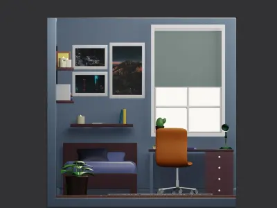 Isometric Bed Room low-poly 3D Model Low-poly 3D model