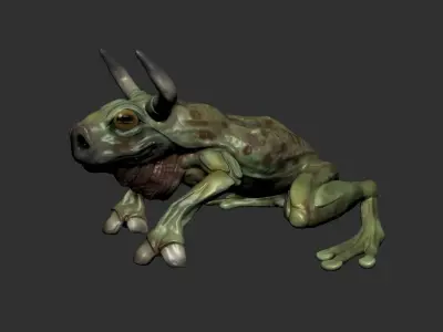 Bullfrog creature with horns Low-poly 3D model