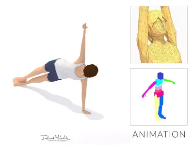 Side Plank Yoga Exercise Woman Animation Low-poly 3D model