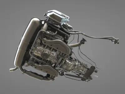 Porsche 911SC Engine with 915 Gearbox Low-poly 3D model