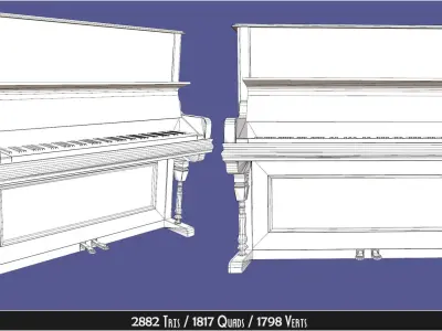 Old victorian wooden upright piano low poly -UPDATED Low-poly 3D model