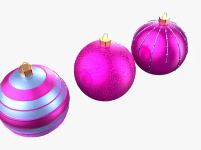 Christmas Tree Ornament Set2 - Pink LightBlue Low-poly 3D model