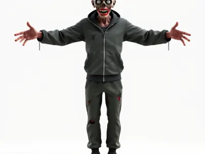 Creepy Zombie Character in Distressed Hoodie and Pants Low-poly 3D model