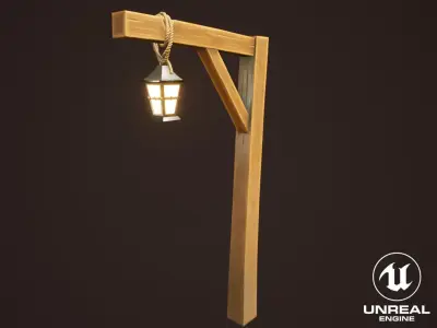 Stylized Western Lamp Post Low-poly 3D model