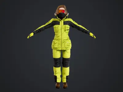 Female Skier Rigged Low-poly 3D model
