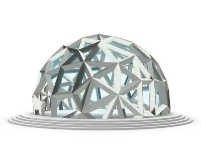 Dome with Entry  Geodesic Like Structure with Glass Panels v1 3D model