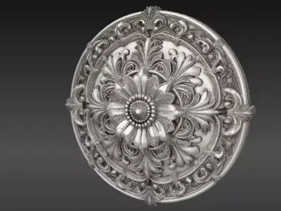 Floral Medallion Wall Decor 3D Model Botanical Relief Sculpture 3D model