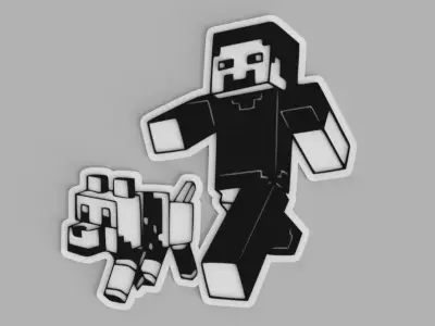 Minecraft Steve with Dog Logo Wall Picture Free 3D print model