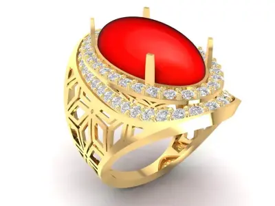 Luxury Oval Red Gemstone Diamond Ring 894 3D print model
