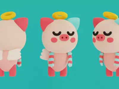 Cute Pig character with wings 3d model Low-poly 3D model