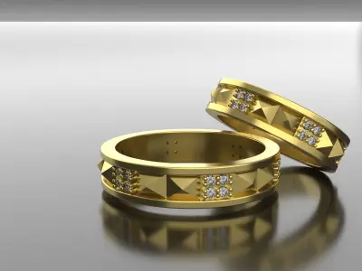wedding band pyramid with diamonds sz 17 5 3D print model