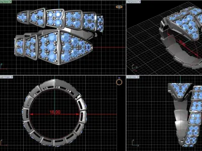 BVLGARI diamond snake ring 16mm size 3D print model