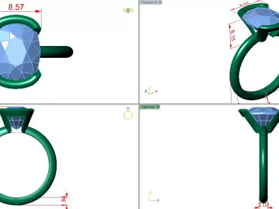 half bezel solitaire elongated cushion ring open shank  3D print model