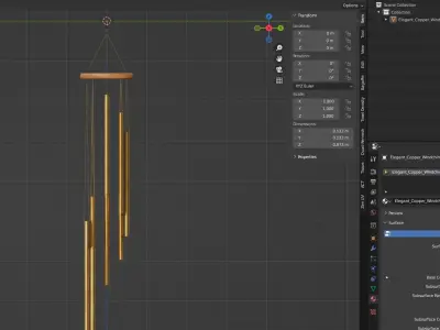 Elegant Copper Windchime Low-poly 3D model