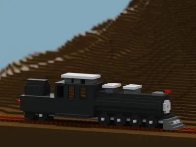 Voxel Train and Mountain Low-poly 3D model
